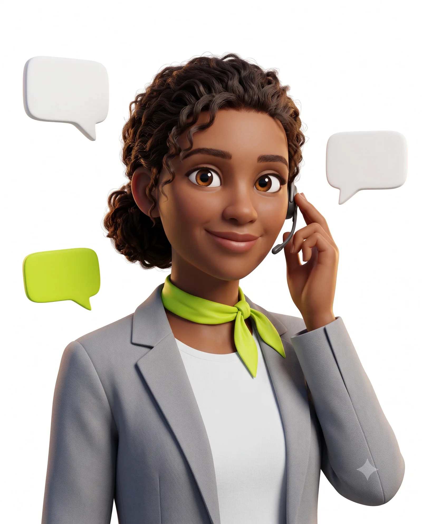 A atendente virtual do WINZ atendendo com balões de conversa ao redor